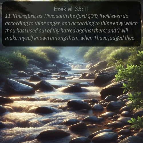 citation biblique : 11. Therefore, as I live, saith the Lord GOD, I will even do according to thine anger, and according to thine envy which thou hast used out of thy hatred against them; and I will make myself known among them, when I have judged thee.
 sur fond image nature