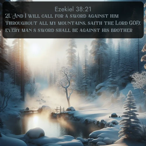 citation biblique : 21. And I will call for a sword against him throughout all my mountains, saith the Lord GOD: every man&#039;s sword shall be against his brother.
 sur fond image nature