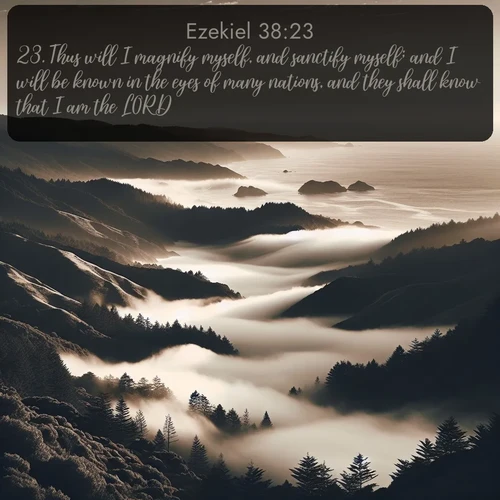 citation biblique : 23. Thus will I magnify myself, and sanctify myself; and I will be known in the eyes of many nations, and they shall know that I am the LORD.
 sur fond image nature