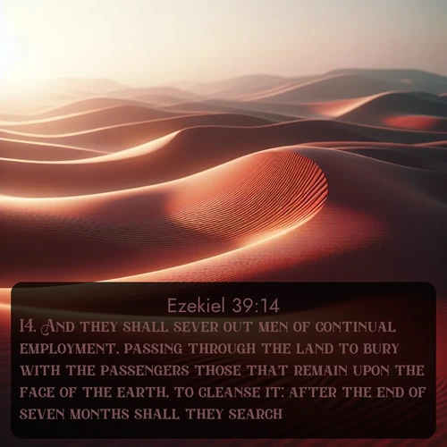 citation biblique : 14. And they shall sever out men of continual employment, passing through the land to bury with the passengers those that remain upon the face of the earth, to cleanse it: after the end of seven months shall they search.
 sur fond image nature