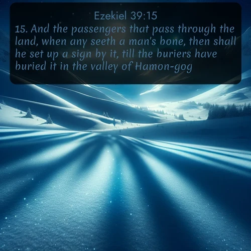 citation biblique : 15. And the passengers that pass through the land, when any seeth a man&#039;s bone, then shall he set up a sign by it, till the buriers have buried it in the valley of Hamon-gog.
 sur fond image nature