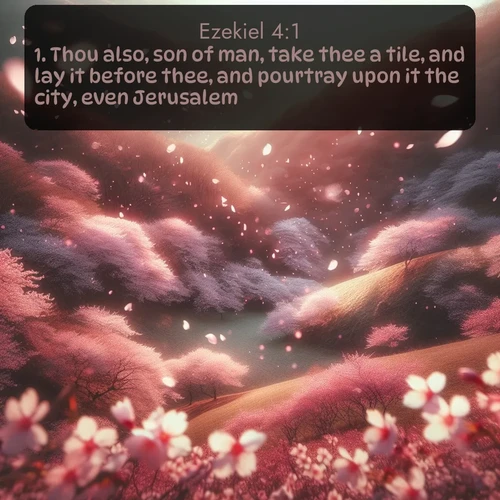 citation biblique : 1. Thou also, son of man, take thee a tile, and lay it before thee, and pourtray upon it the city, even Jerusalem:
 sur fond image nature