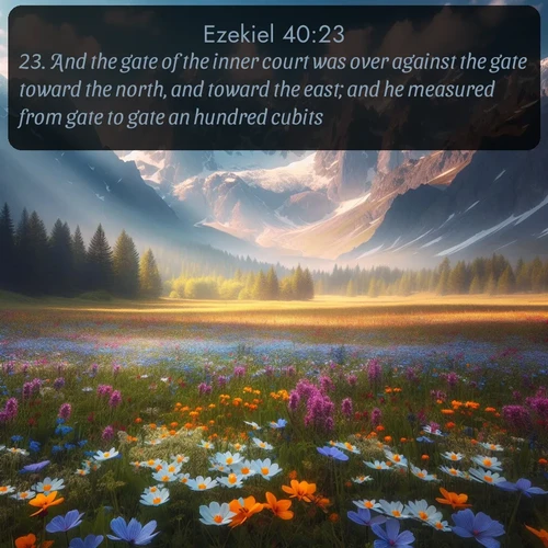 citation biblique : 23. And the gate of the inner court was over against the gate toward the north, and toward the east; and he measured from gate to gate an hundred cubits.
 sur fond image nature