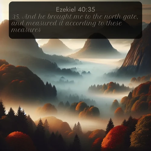 citation biblique : 35. And he brought me to the north gate, and measured it according to these measures;
 sur fond image nature
