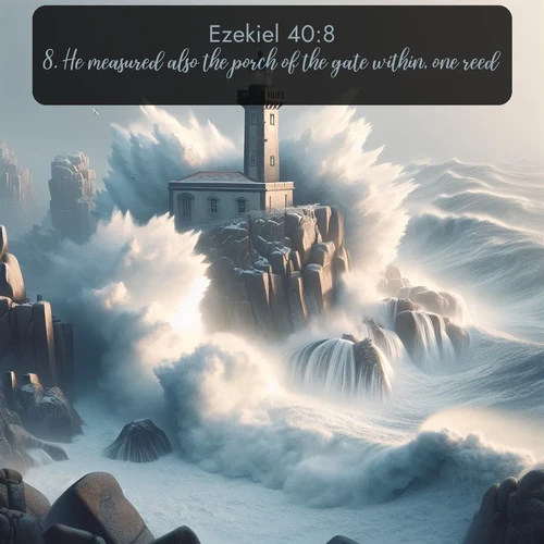 citation biblique : 8. He measured also the porch of the gate within, one reed.
 sur fond image nature