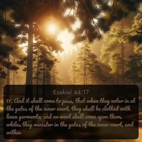 citation biblique : 17. And it shall come to pass, that when they enter in at the gates of the inner court, they shall be clothed with linen garments; and no wool shall come upon them, whiles they minister in the gates of the inner court, and within.
 sur fond image nature