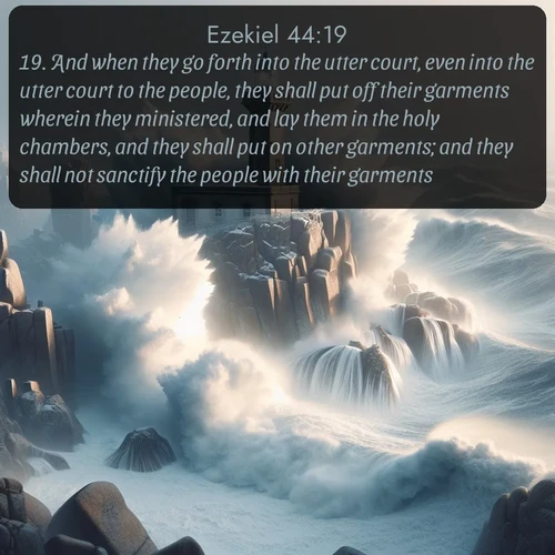 citation biblique : 19. And when they go forth into the utter court, even into the utter court to the people, they shall put off their garments wherein they ministered, and lay them in the holy chambers, and they shall put on other garments; and they shall not sanctify the people with their garments.
 sur fond image nature