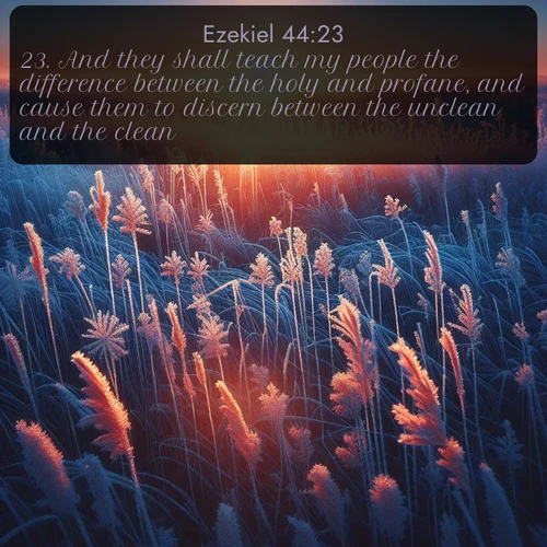 citation biblique : 23. And they shall teach my people the difference between the holy and profane, and cause them to discern between the unclean and the clean.
 sur fond image nature