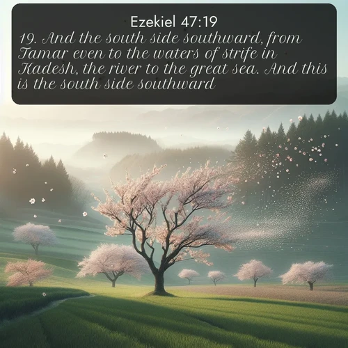 citation biblique : 19. And the south side southward, from Tamar even to the waters of strife in Kadesh, the river to the great sea. And this is the south side southward.
 sur fond image nature