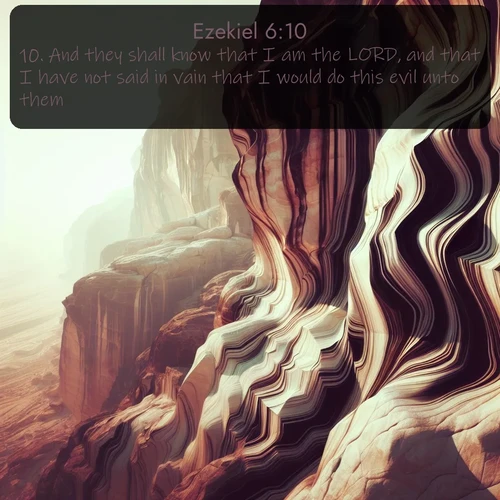 KJV Ezekiel  ; image nature: image with the bible verse :And they shall know that I am the LORD, and that I have not said in vain that I would do this evil unto them. ; Discover tranquil Bible verse images enhanced with natural scenery like rippling brooks, snow-covered fields, and sunlit beaches. These free images are perfect for wallpapers or spiritual reflection. Share KJV Ezekiel 6:10. Current verse is overlayed with the thematic nature scene : Desert varnish stains cliff faces in abstract patterns. ; 6:10