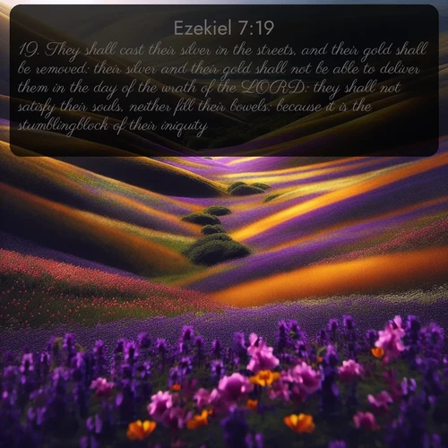 citation biblique : 19. They shall cast their silver in the streets, and their gold shall be removed: their silver and their gold shall not be able to deliver them in the day of the wrath of the LORD: they shall not satisfy their souls, neither fill their bowels: because it is the stumblingblock of their iniquity.
 sur fond image nature