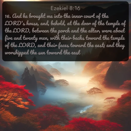 citation biblique : 16. And he brought me into the inner court of the LORD&#039;s house, and, behold, at the door of the temple of the LORD, between the porch and the altar, were about five and twenty men, with their backs toward the temple of the LORD, and their faces toward the east; and they worshipped the sun toward the east.
 sur fond image nature