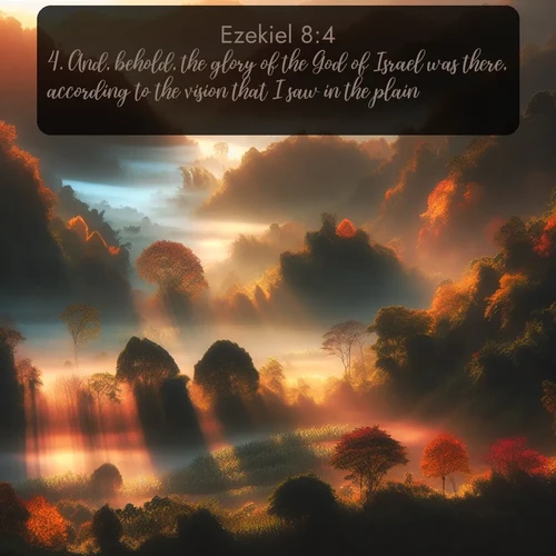 citation biblique : 4. And, behold, the glory of the God of Israel was there, according to the vision that I saw in the plain.
 sur fond image nature