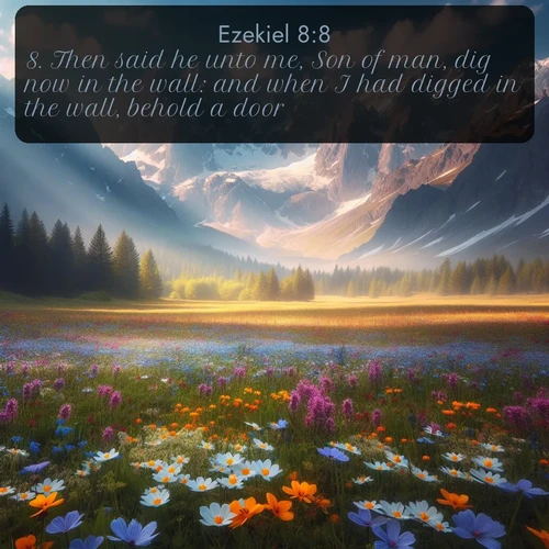 citation biblique : 8. Then said he unto me, Son of man, dig now in the wall: and when I had digged in the wall, behold a door.
 sur fond image nature