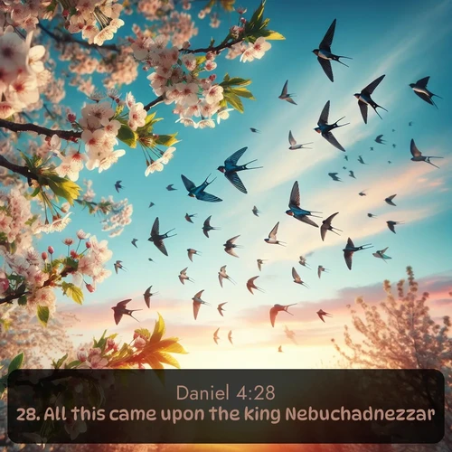 citation biblique : 28. All this came upon the king Nebuchadnezzar.
 sur fond image nature