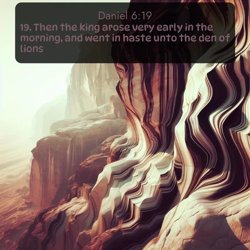 citation biblique : 19. Then the king arose very early in the morning, and went in haste unto the den of lions.
 sur fond image nature