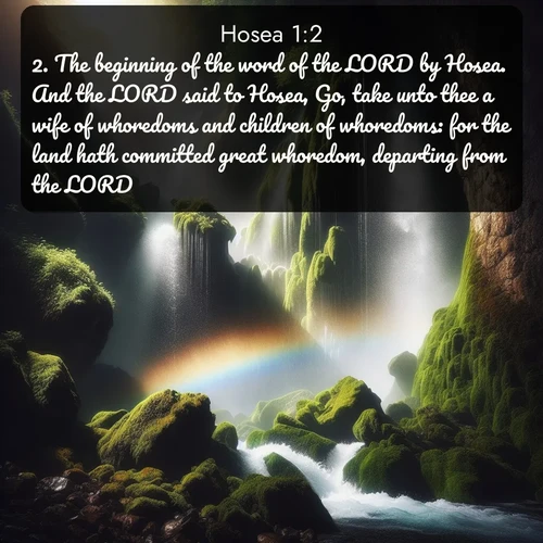 citation biblique : 2. The beginning of the word of the LORD by Hosea. And the LORD said to Hosea, Go, take unto thee a wife of whoredoms and children of whoredoms: for the land hath committed great whoredom, departing from the LORD.
 sur fond image nature