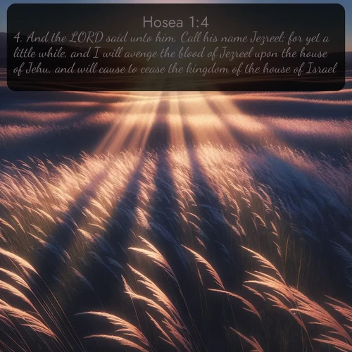 citation biblique : 4. And the LORD said unto him, Call his name Jezreel; for yet a little while, and I will avenge the blood of Jezreel upon the house of Jehu, and will cause to cease the kingdom of the house of Israel.
 sur fond image nature