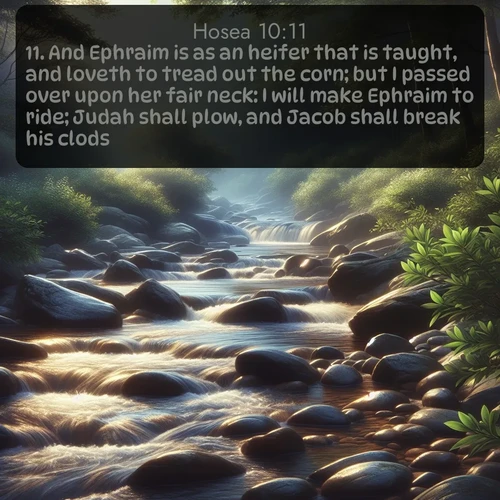 citation biblique : 11. And Ephraim is as an heifer that is taught, and loveth to tread out the corn; but I passed over upon her fair neck: I will make Ephraim to ride; Judah shall plow, and Jacob shall break his clods.
 sur fond image nature
