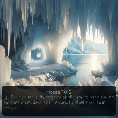 citation biblique : 2. Their heart is divided; now shall they be found faulty: he shall break down their altars, he shall spoil their images.
 sur fond image nature