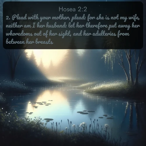 citation biblique : 2. Plead with your mother, plead: for she is not my wife, neither am I her husband: let her therefore put away her whoredoms out of her sight, and her adulteries from between her breasts;
 sur fond image nature