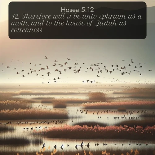 KJV Hosea 5:12 overlaying nature image scene: Spring migration fills marshlands with calling birds.;12. Therefore will I be unto Ephraim as a moth, and to the house of Judah as rottenness.