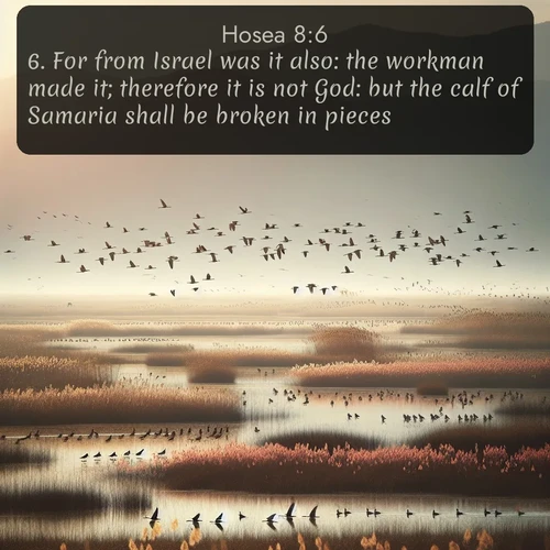 citation biblique : 6. For from Israel was it also: the workman made it; therefore it is not God: but the calf of Samaria shall be broken in pieces.
 sur fond image nature