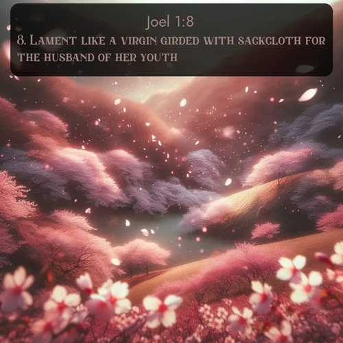 citation biblique : 8. Lament like a virgin girded with sackcloth for the husband of her youth.
 sur fond image nature