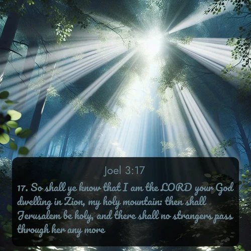citation biblique : 17. So shall ye know that I am the LORD your God dwelling in Zion, my holy mountain: then shall Jerusalem be holy, and there shall no strangers pass through her any more.
 sur fond image nature