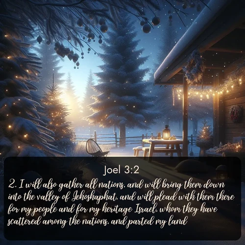 citation biblique : 2. I will also gather all nations, and will bring them down into the valley of Jehoshaphat, and will plead with them there for my people and for my heritage Israel, whom they have scattered among the nations, and parted my land.
 sur fond image nature