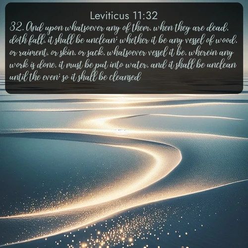 citation biblique : 32. And upon whatsoever any of them, when they are dead, doth fall, it shall be unclean; whether it be any vessel of wood, or raiment, or skin, or sack, whatsoever vessel it be, wherein any work is done, it must be put into water, and it shall be unclean until the even; so it shall be cleansed.
 sur fond image nature