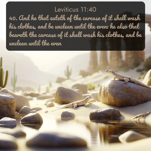 citation biblique : 40. And he that eateth of the carcase of it shall wash his clothes, and be unclean until the even: he also that beareth the carcase of it shall wash his clothes, and be unclean until the even.
 sur fond image nature