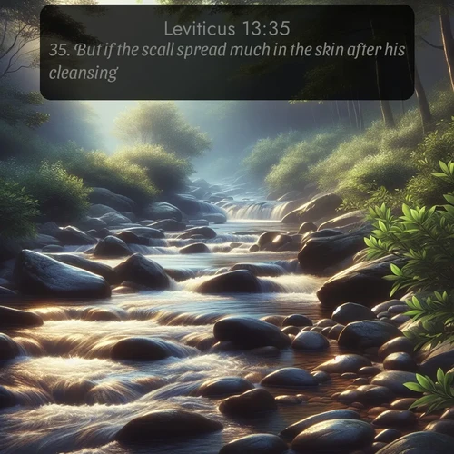 citation biblique : 35. But if the scall spread much in the skin after his cleansing;
 sur fond image nature