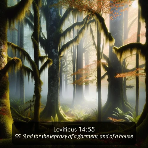 KJV Leviticus  ; image nature: image with the bible verse :And for the leprosy of a garment, and of a house, ; Explore Bible verses paired with beach photos, where waves gently crash on the sand and the sky glows with pastel hues at sunset. These scenes convey deep serenity. Download verses like KJV Leviticus 14:55. Current verse is overlayed with the thematic nature scene : Autumn fog shrouds an old-growth forest draped in moss and lichen. ; 14:55
