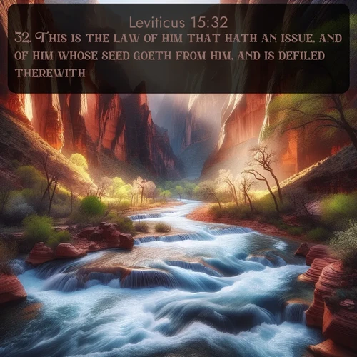 KJV Leviticus  ; image nature: image with the bible verse :This is the law of him that hath an issue, and of him whose seed goeth from him, and is defiled therewith; ; Admire our gallery of Bible verse images showcasing divine beauty in nature—whether snowy peaks or serene oceans. Each image is freely downloadable and perfect for personal or spiritual use. Share verses like KJV Leviticus 15:32. Current verse is overlayed with the thematic nature scene : Spring floods transform a desert canyon into a rushing river. ; 15:32