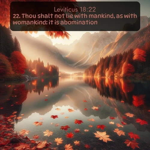citation biblique : 22. Thou shalt not lie with mankind, as with womankind: it is abomination.
 sur fond image nature