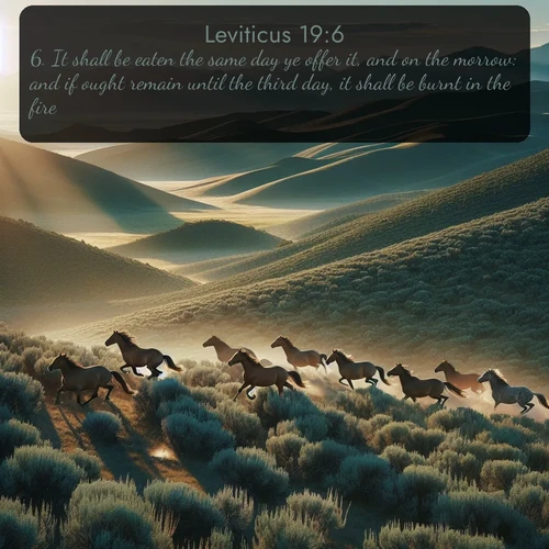 citation biblique : 6. It shall be eaten the same day ye offer it, and on the morrow: and if ought remain until the third day, it shall be burnt in the fire.
 sur fond image nature