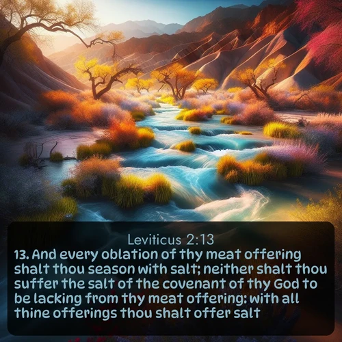 citation biblique : 13. And every oblation of thy meat offering shalt thou season with salt; neither shalt thou suffer the salt of the covenant of thy God to be lacking from thy meat offering: with all thine offerings thou shalt offer salt.
 sur fond image nature