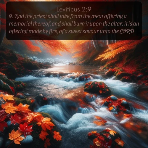 citation biblique : 9. And the priest shall take from the meat offering a memorial thereof, and shall burn it upon the altar: it is an offering made by fire, of a sweet savour unto the LORD.
 sur fond image nature