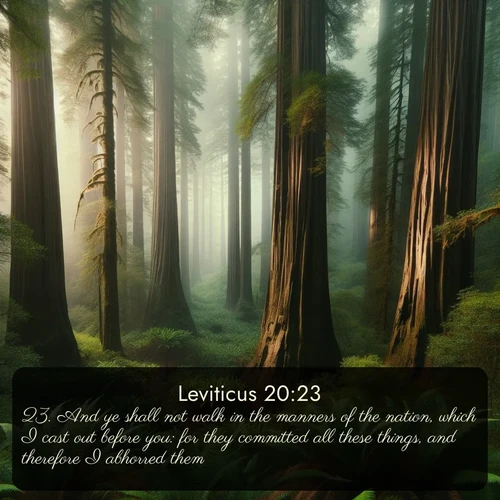 citation biblique : 23. And ye shall not walk in the manners of the nation, which I cast out before you: for they committed all these things, and therefore I abhorred them.
 sur fond image nature