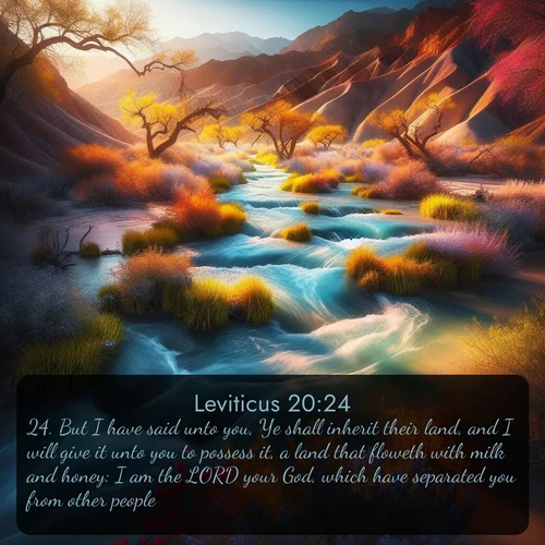 citation biblique : 24. But I have said unto you, Ye shall inherit their land, and I will give it unto you to possess it, a land that floweth with milk and honey: I am the LORD your God, which have separated you from other people.
 sur fond image nature