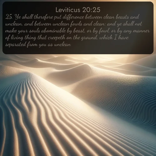 citation biblique : 25. Ye shall therefore put difference between clean beasts and unclean, and between unclean fowls and clean: and ye shall not make your souls abominable by beast, or by fowl, or by any manner of living thing that creepeth on the ground, which I have separated from you as unclean.
 sur fond image nature