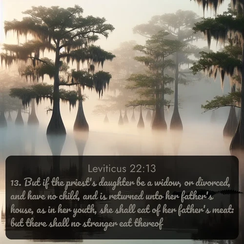 citation biblique : 13. But if the priest&#039;s daughter be a widow, or divorced, and have no child, and is returned unto her father&#039;s house, as in her youth, she shall eat of her father&#039;s meat: but there shall no stranger eat thereof.
 sur fond image nature