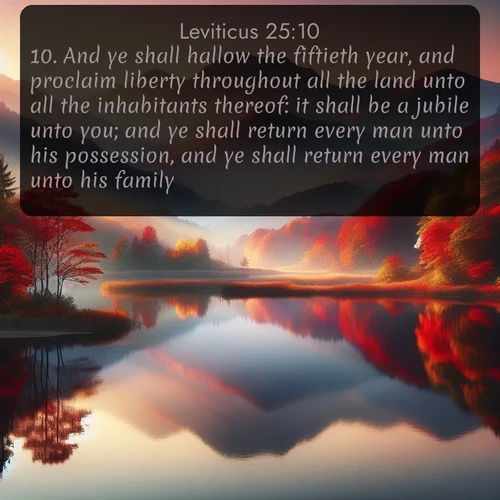 citation biblique : 10. And ye shall hallow the fiftieth year, and proclaim liberty throughout all the land unto all the inhabitants thereof: it shall be a jubile unto you; and ye shall return every man unto his possession, and ye shall return every man unto his family.
 sur fond image nature