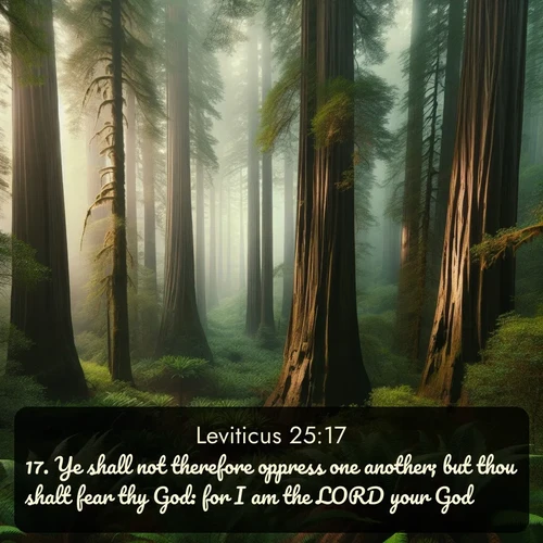 citation biblique : 17. Ye shall not therefore oppress one another; but thou shalt fear thy God: for I am the LORD your God.
 sur fond image nature