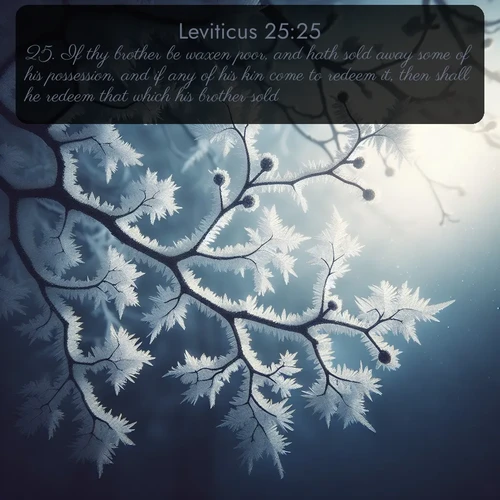 citation biblique : 25. If thy brother be waxen poor, and hath sold away some of his possession, and if any of his kin come to redeem it, then shall he redeem that which his brother sold.
 sur fond image nature