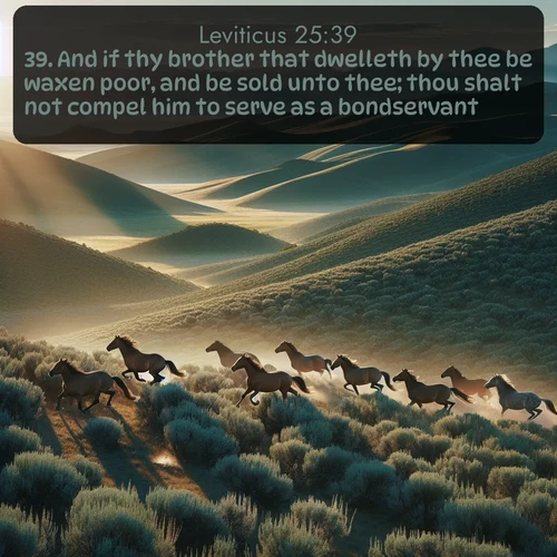 citation biblique : 39. And if thy brother that dwelleth by thee be waxen poor, and be sold unto thee; thou shalt not compel him to serve as a bondservant:
 sur fond image nature