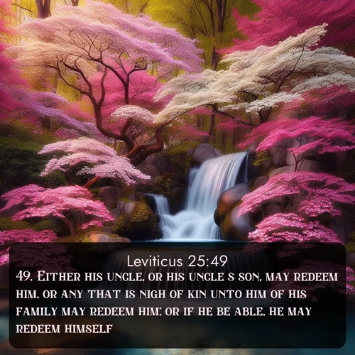 citation biblique : 49. Either his uncle, or his uncle&#039;s son, may redeem him, or any that is nigh of kin unto him of his family may redeem him; or if he be able, he may redeem himself.
 sur fond image nature