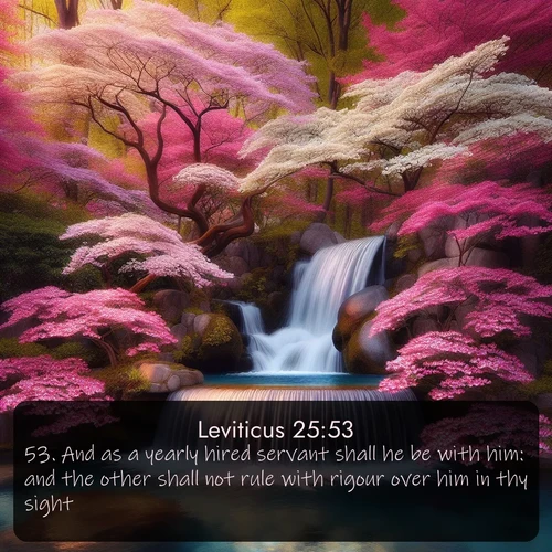 citation biblique : 53. And as a yearly hired servant shall he be with him: and the other shall not rule with rigour over him in thy sight.
 sur fond image nature