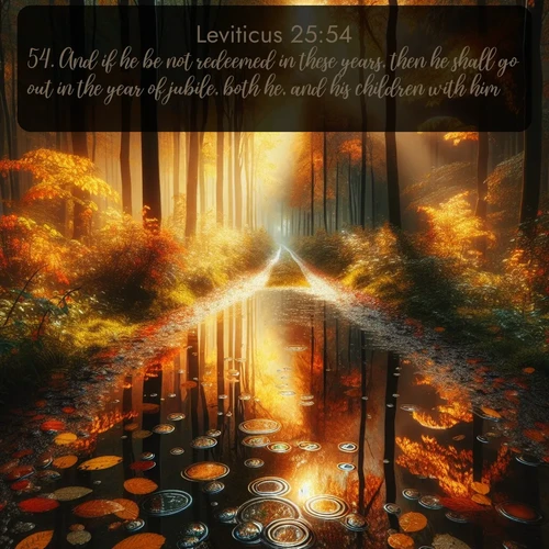 citation biblique : 54. And if he be not redeemed in these years, then he shall go out in the year of jubile, both he, and his children with him.
 sur fond image nature